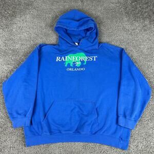 Rainforest Cafe Hoodie Mens 2XL Blue Green Orlando Pullover Sweatshirt